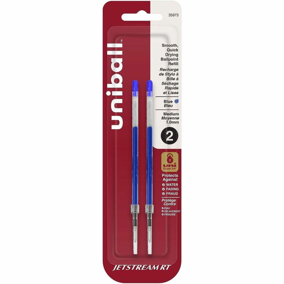 uniball&#8482; Jetstream RT Ballpoint Pen Refills - 1 mm , Medium Point - Blue Ink - Super Ink, Water Resistant Ink, Fade Resistant, Fraud Resistant - 2 / Pack
