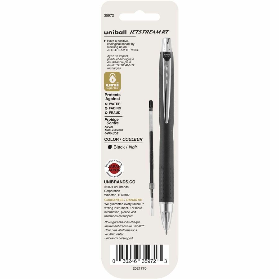 uniball&#8482; Jetstream RT Ballpoint Pen Refills - 1 mm , Medium Point - Black Ink - Super Ink, Water Resistant Ink, Fade Resistant, Fraud Resistant - 2 / Pack