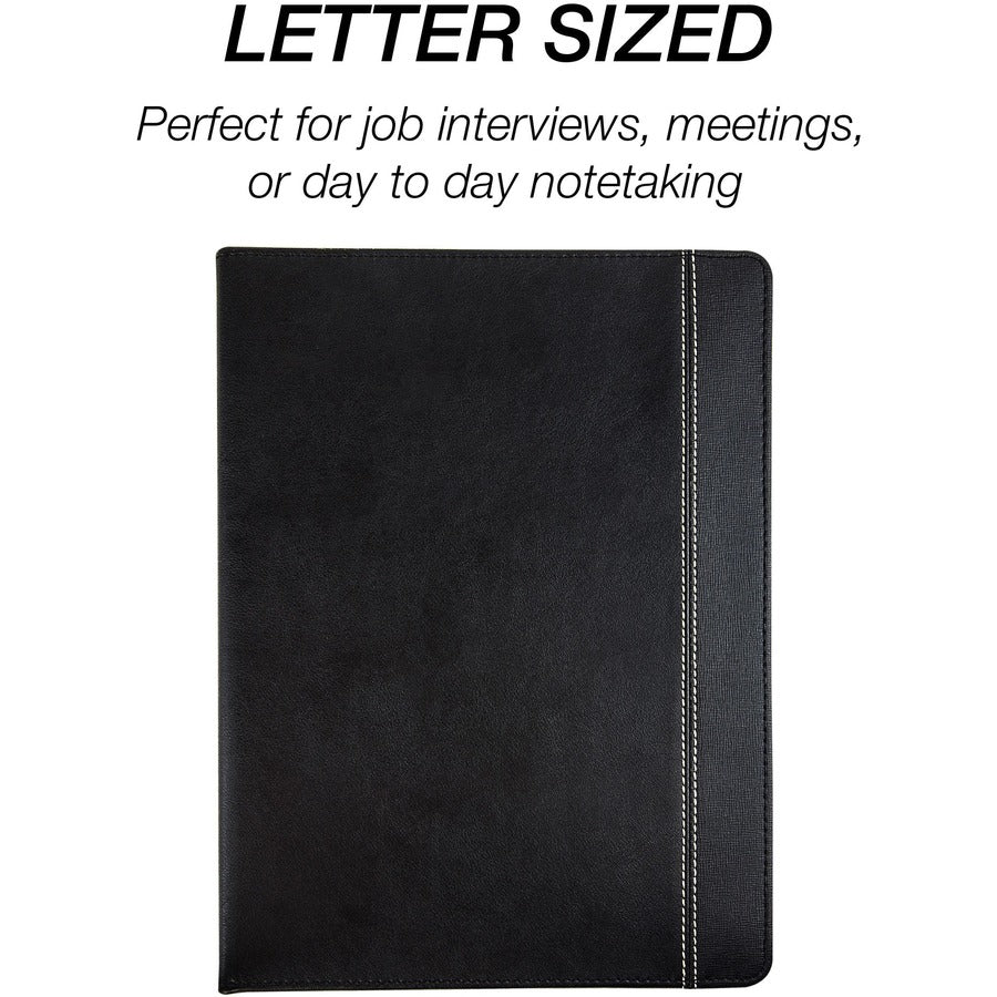 Samsill Professional Letter Pad Folio - 8 1/2" x 11" - 2 Internal Pocket(s) - Vinyl, Polyvinyl Chloride (PVC) - Black - Pen Loop - 1 Each