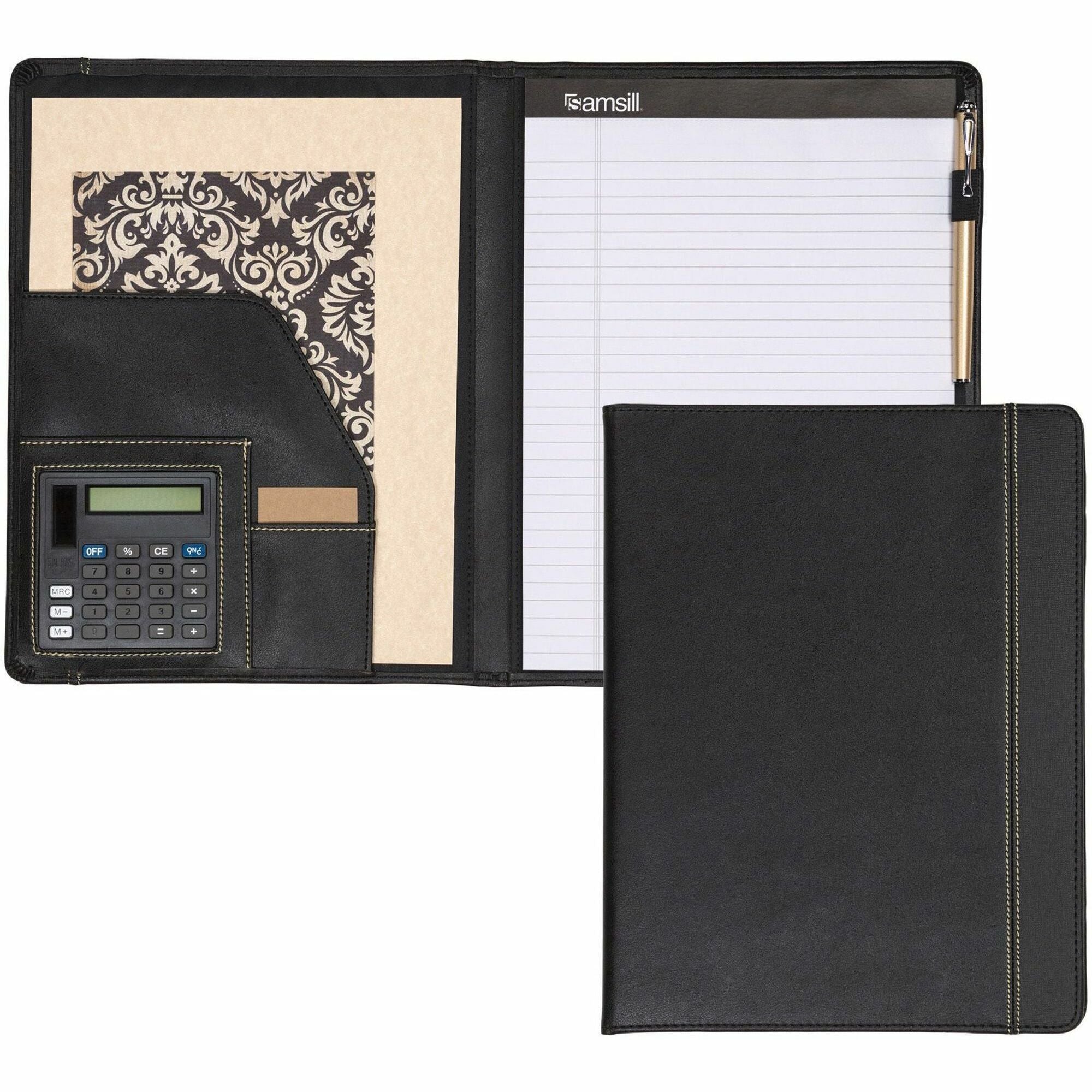 Samsill Professional Letter Pad Folio - 8 1/2" x 11" - 2 Internal Pocket(s) - Vinyl, Polyvinyl Chloride (PVC) - Black - Pen Loop - 1 Each