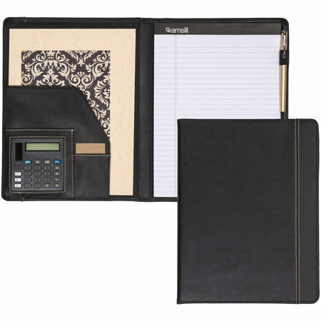 Samsill Professional Letter Pad Folio - 8 1/2" x 11" - 2 Internal Pocket(s) - Vinyl, Polyvinyl Chloride (PVC) - Black - Pen Loop - 1 Each