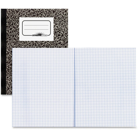 Rediform Xtreme White Notebook - 80 Sheets - Sewn - Quad Ruled Front Ruling - Blue Margin - 16 lb Basis Weight - 7 7/8" x 10" Sheet Size - White Paper - Black Marble Cover - Unpunched - 1 Each