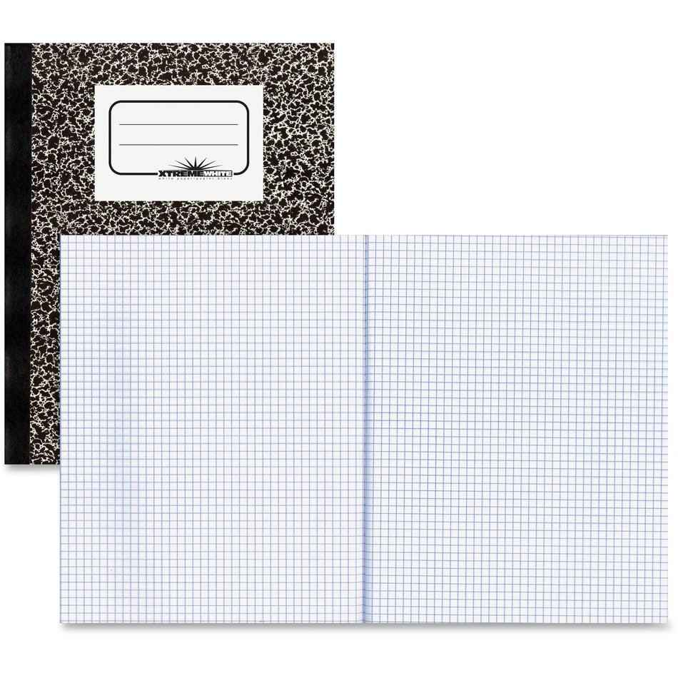 Rediform Xtreme White Notebook - 80 Sheets - Sewn - Quad Ruled Front Ruling - Blue Margin - 16 lb Basis Weight - 7 7/8" x 10" Sheet Size - White Paper - Black Marble Cover - Unpunched - 1 Each