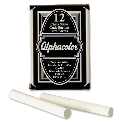 Quartet Alphacolor Premium White Chalk Sticks - Non-toxic - 0.4" Diameter