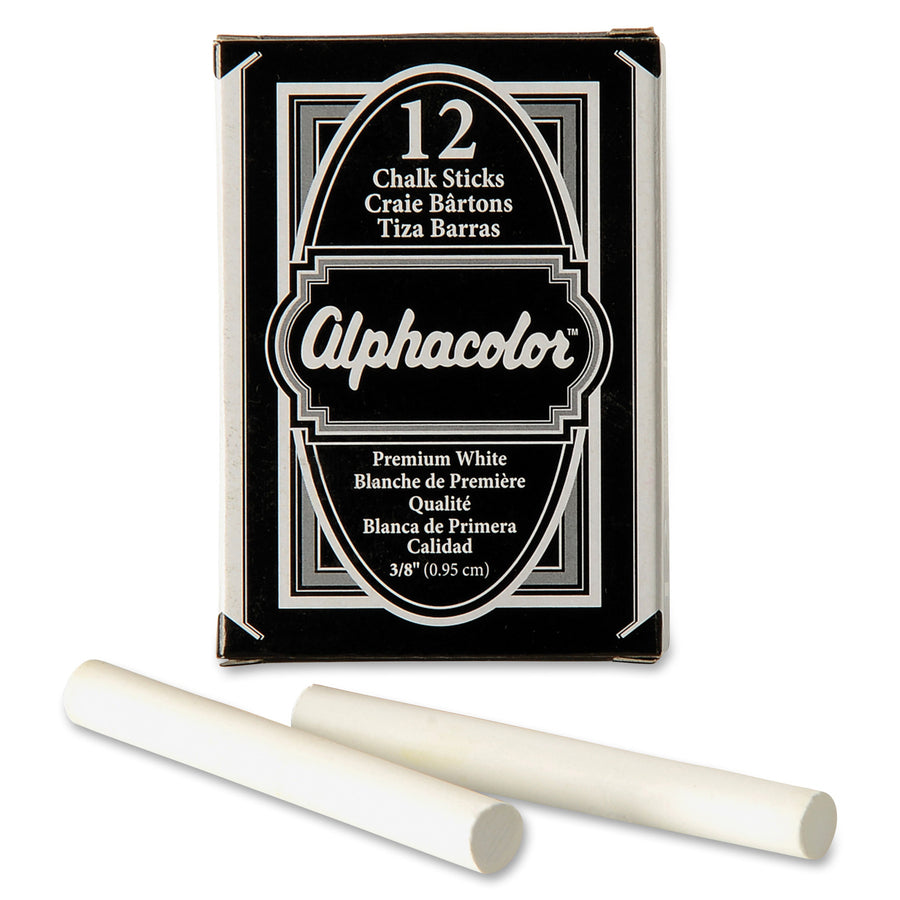Quartet Alphacolor Premium Chalk Sticks - 0.4" Diameter - White - Non-toxic - 12 / Box