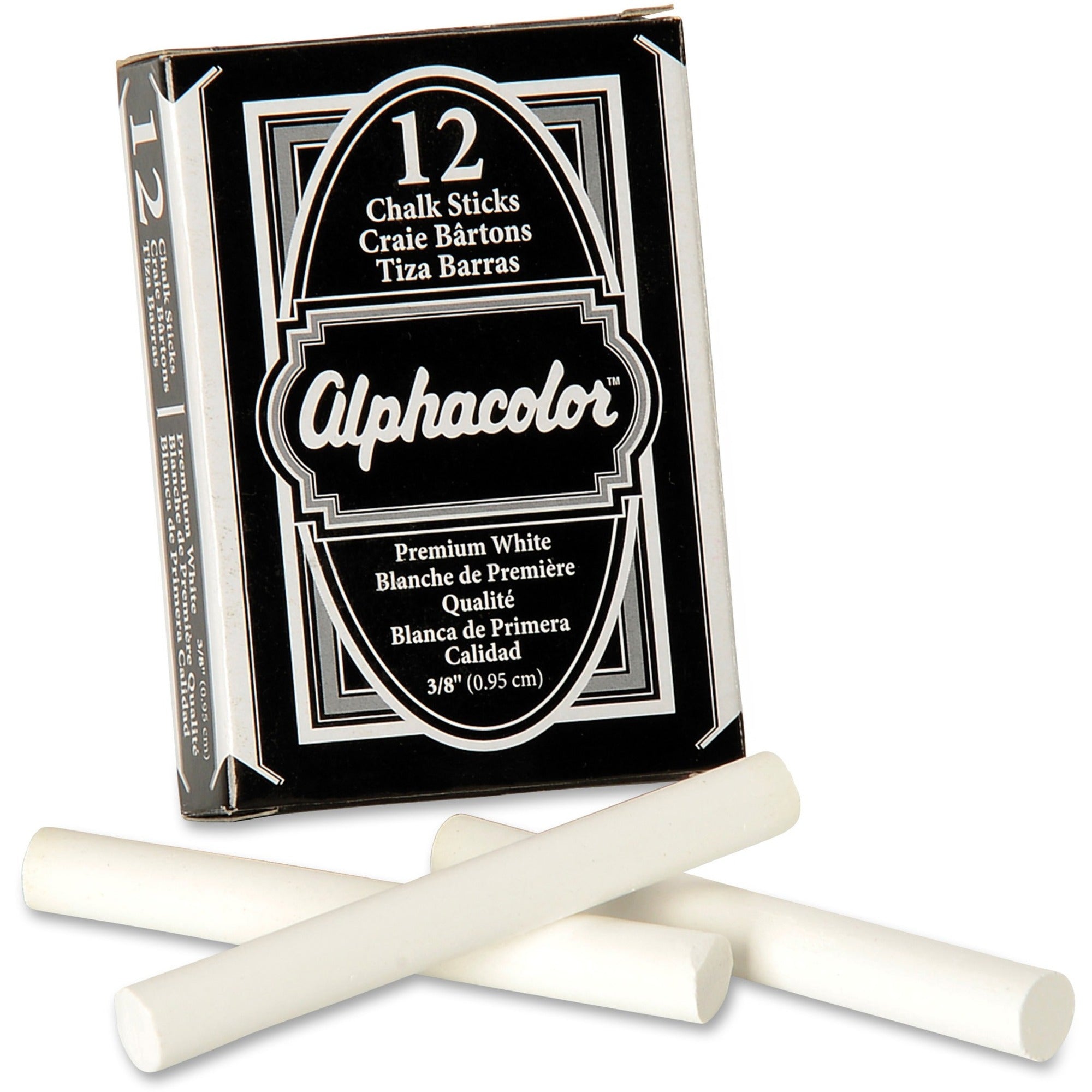 Quartet Alphacolor Premium Chalk Sticks - 0.4" Diameter - White - Non-toxic - 12 / Box