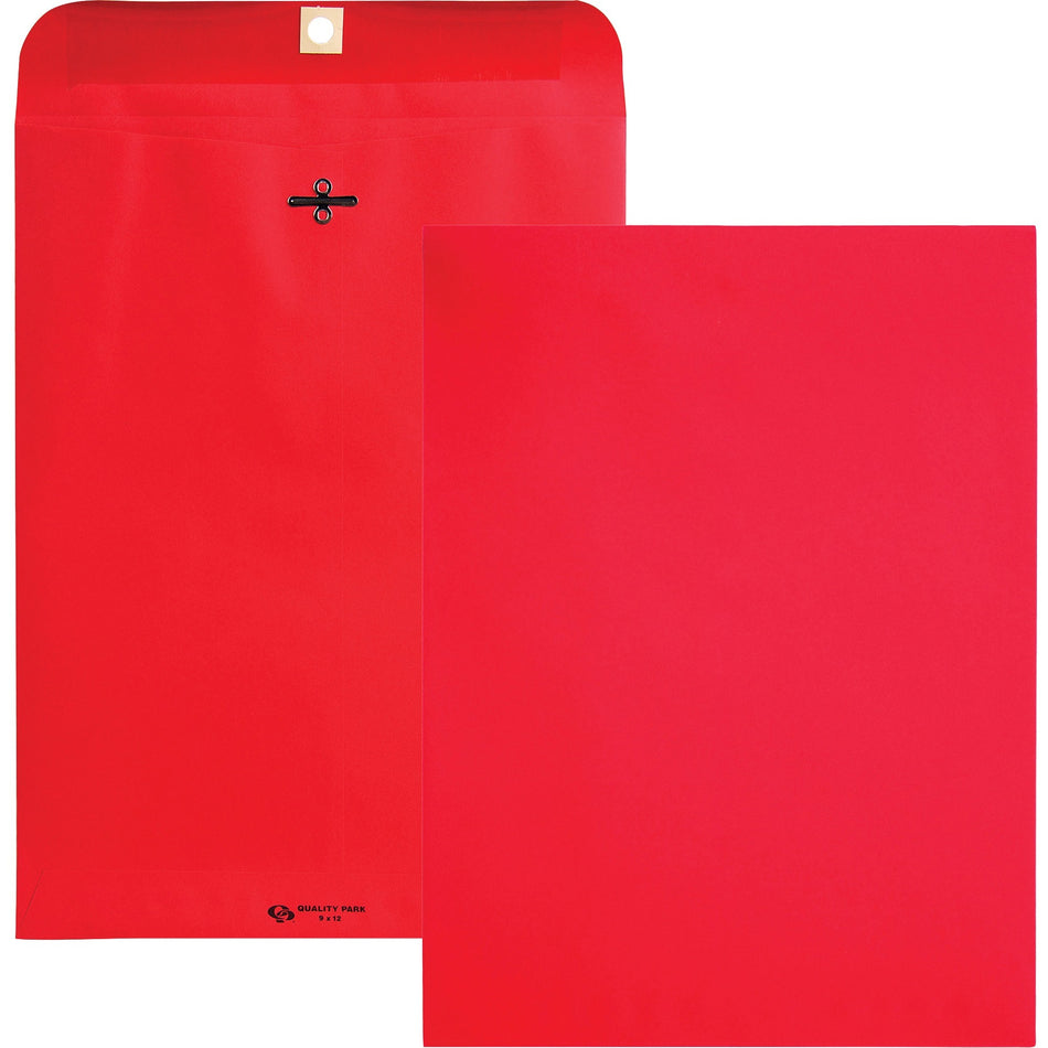 Quality Park 9 x 12 Clasp Envelopes with Deeply Gummed Flaps - Clasp - #90 - 9" Width x 12" Length - 28 lb - Clasp - Red - Paper - 10 / Pack