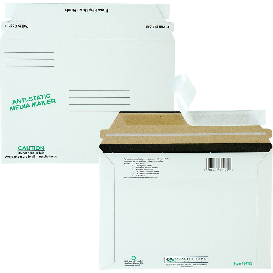 Quality Park Economy Disk/CD Mailers - CD/DVD - 6" Width x 8 5/8" Length - Self-sealing - White - Fiberboard - 25 / Box