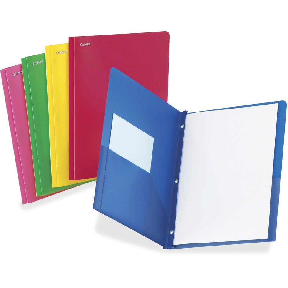 TOPS Letter Pocket Folder - 8 1/2" x 11" - 100 Sheets Capacity - Prong Fastener(s) - 1/2" Fastener Capacity - 2 Pocket(s) - Blue, Red, Pink, Green, Yellow - Durable, Translucent, Die-cut, Punched, Tear Resistant - 25 / Box