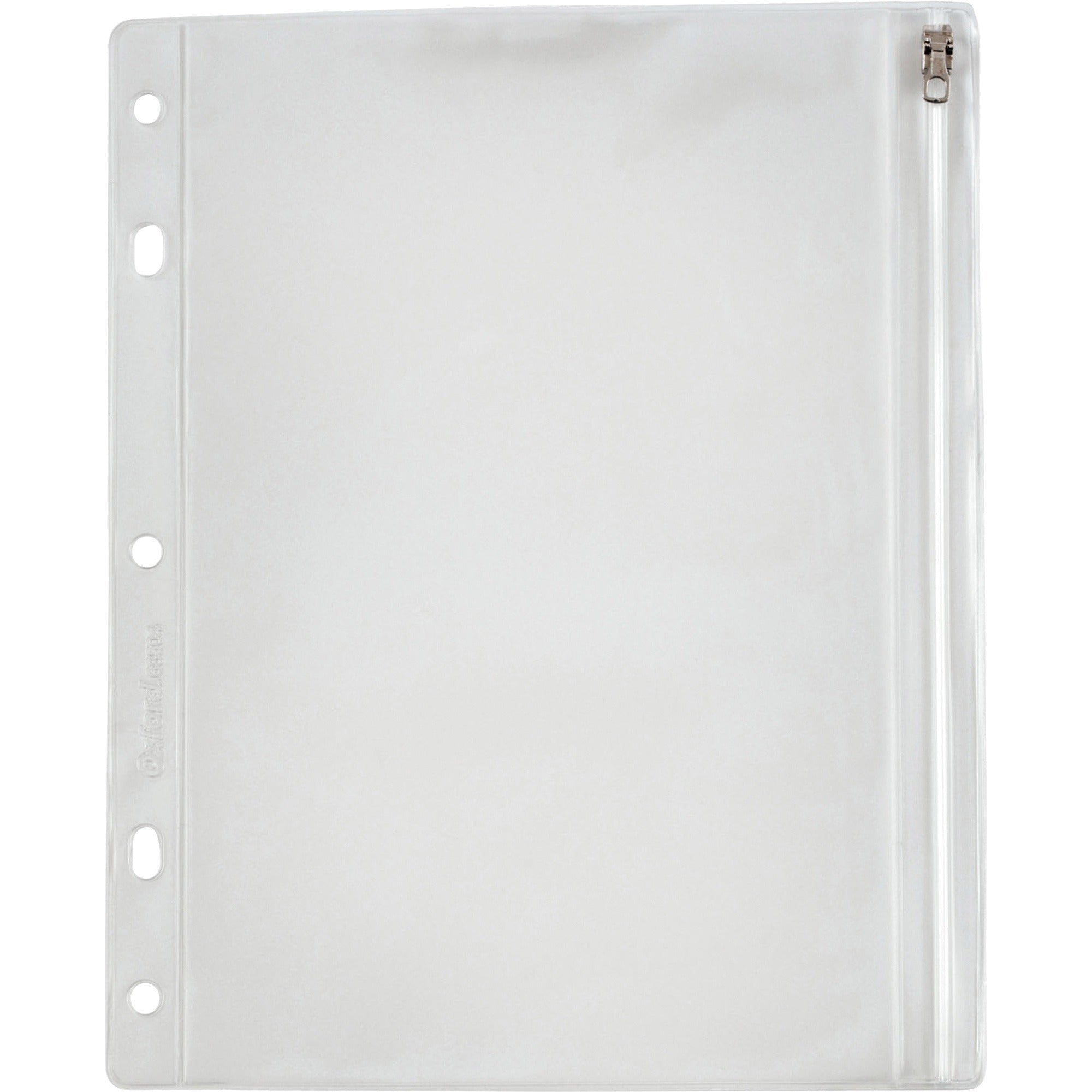 Oxford Zipper Binder Pockets - For 10 1/2" x 8" Sheet - Ring Binder - Rectangular - Clear, White - Poly - 1 Each