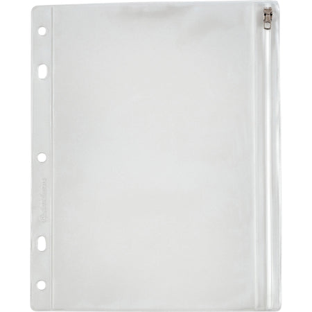 Oxford Zipper Binder Pockets - For 10 1/2" x 8" Sheet - Ring Binder - Rectangular - Clear, White - Poly - 1 Each