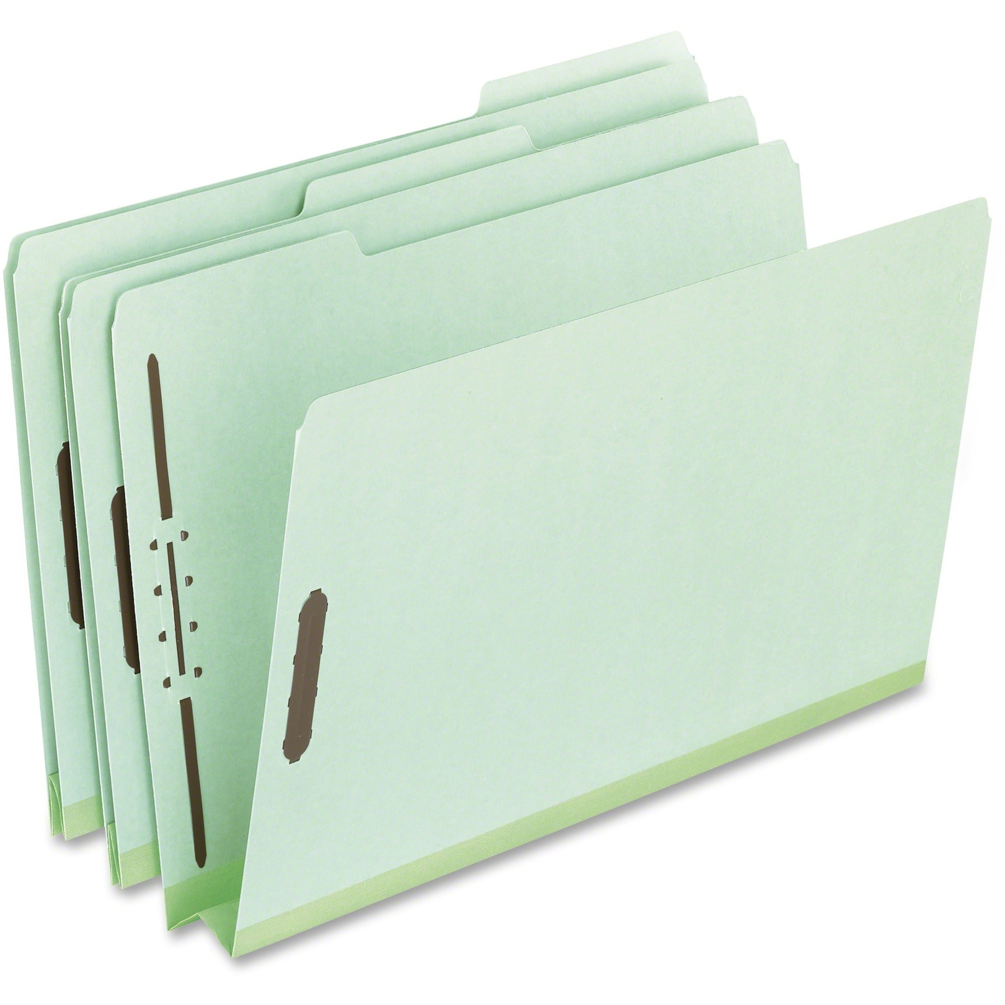Pendaflex 1/3 Tab Cut Legal Recycled Top Tab File Folder - 8 1/2" x 14" - 2" Expansion - 2 Fastener(s) - Top Tab Location - Assorted Tab Position - 25 pt. - Pressboard - Green - 60% Recycled - 25 / Box