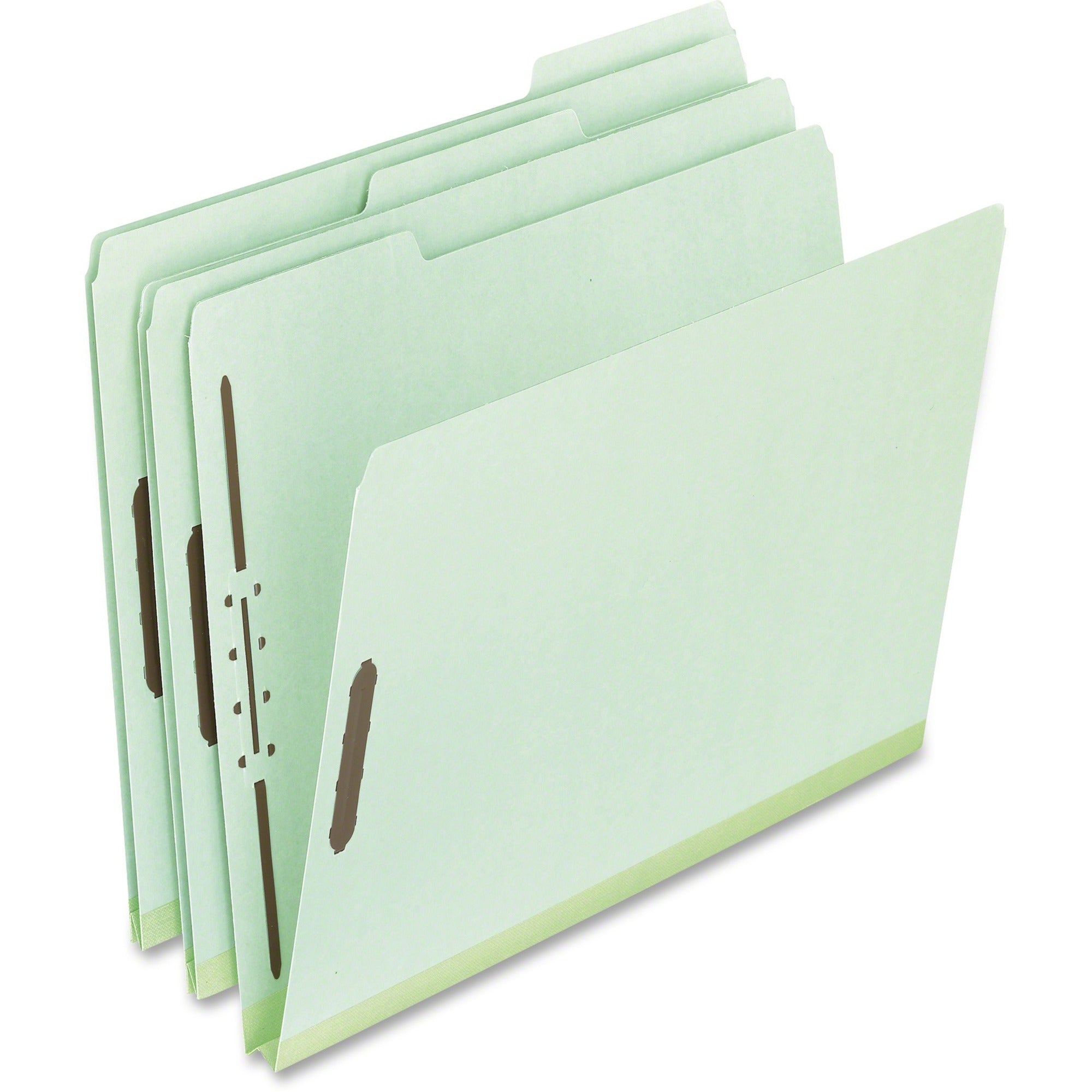 Pendaflex 1/3 Tab Cut Letter Recycled Top Tab File Folder - 8 1/2" x 11" - 1" Expansion - 2 Fastener(s) - Top Tab Location - Assorted Tab Position - 25 pt. - Pressboard - Green - 60% Recycled - 25 / Box