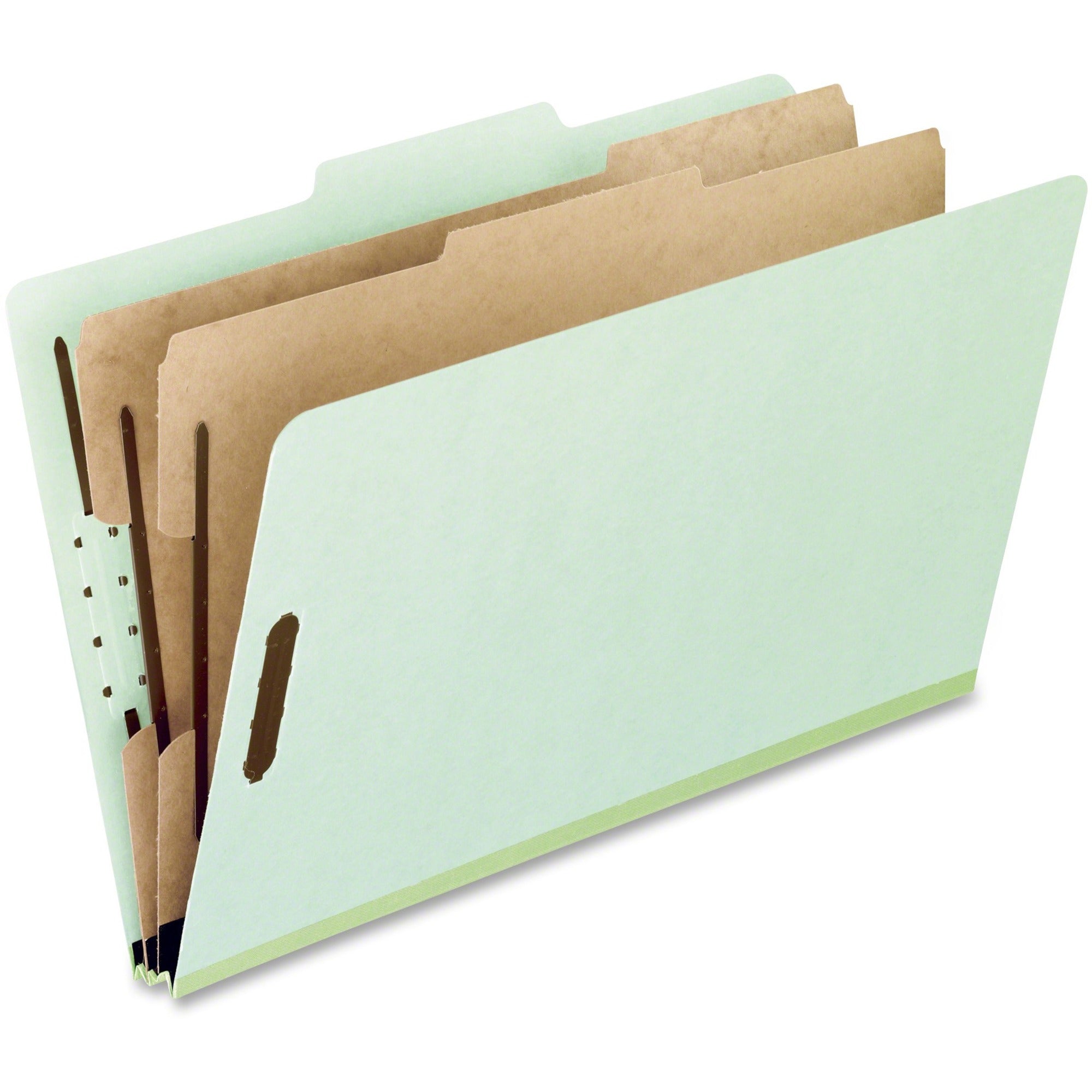 Pendaflex 2/5 Tab Cut Letter Recycled End Tab File Folder - 8 1/2" x 11" - 2" Expansion - 6 Fastener(s) - Top Tab Location - Right of Center Tab Position - 2 Divider(s) - 25 pt. - Pressboard - Light Green - 65% Recycled - 10 / Box