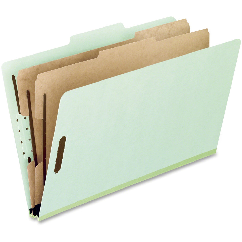 Pendaflex 2/5 Tab Cut Letter Recycled End Tab File Folder - 8 1/2" x 11" - 2" Expansion - 6 Fastener(s) - Top Tab Location - Right of Center Tab Position - 2 Divider(s) - 25 pt. - Pressboard - Light Green - 65% Recycled - 10 / Box
