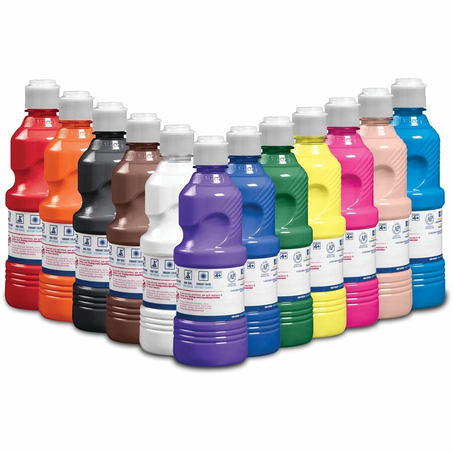 Prang Liquid Tempera Paint - Assorted - 16 oz - 12 / Set