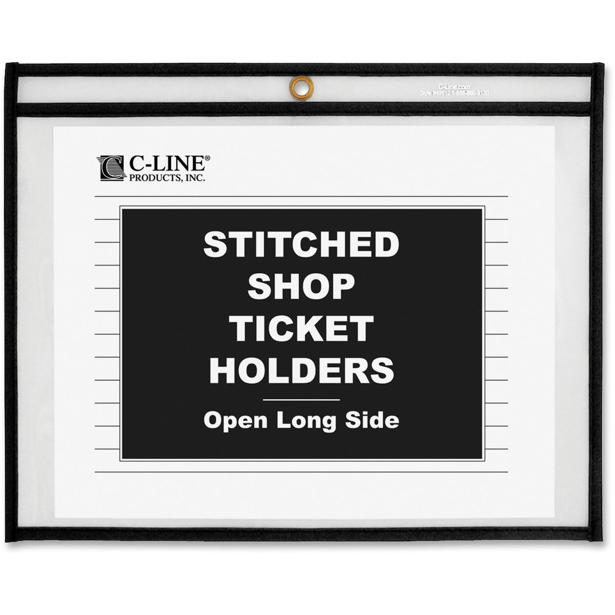 C-Line Side Load Stitched Shop Ticket Holders - Support 8.50" x 11" Media - Vinyl - Black, Clear - Sturdy - 25 / Box