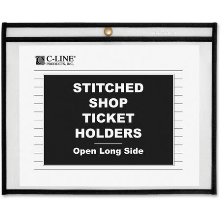 C-Line Side Load Stitched Shop Ticket Holders - Support 8.50" x 11" Media - Vinyl - Black, Clear - Sturdy - 25 / Box