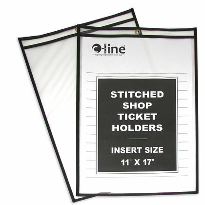 C-Line Stitched Vinyl Shop Ticket Holders - 11x17 Media Support - Sturdy Black & Clear - 25/Box - Sheet Protectors