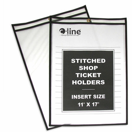 C-Line Stitched Vinyl Shop Ticket Holders - Support 11" x 17" Media - Vinyl - Black, Clear - Sturdy - 25 / Box