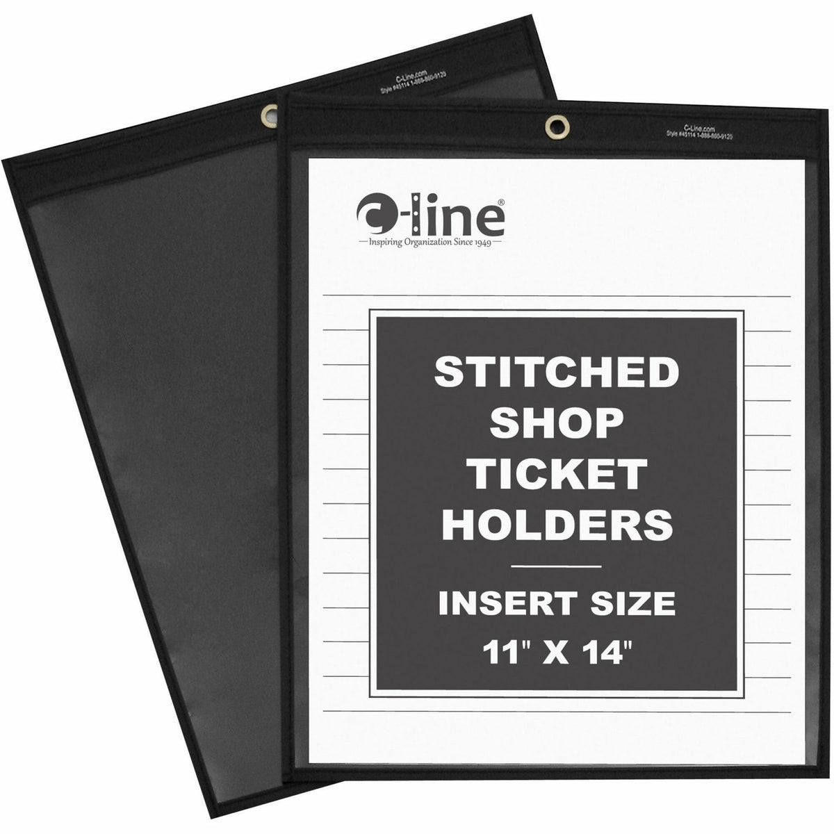 C-Line Shop Ticket Holders - Stitched - One Side Clear - 11" x 14" - Support 11" x 14" Media - Vinyl - Clear, Black - 25 / Box