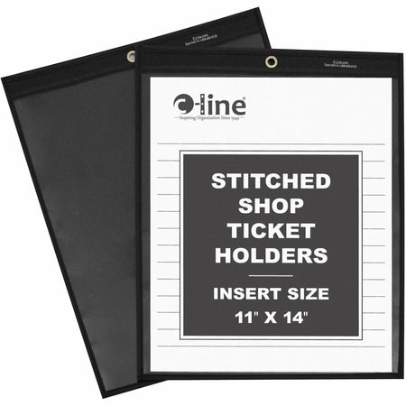 C-Line Shop Ticket Holders - Stitched - One Side Clear - 11" x 14" - Support 11" x 14" Media - Vinyl - Clear, Black - 25 / Box