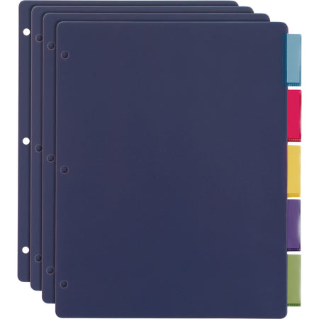 Cardinal® Extra-tough Poly Dividers - 5 Tab(s)/Set - Letter - 8.50" Width x 11" Length - 3 Hole Punched - Polypropylene Divider - Multicolor Tab(s) - Fray Resistant, Tear Resistant, Scratch Resistant, Transfer Safe, Insertable Tab - 4 / Pack