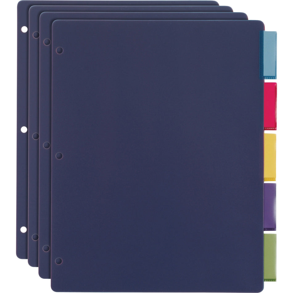 Cardinal® Extra-tough Poly Dividers - 5 Tab(s)/Set - Letter - 8.50" Width x 11" Length - 3 Hole Punched - Polypropylene Divider - Multicolor Tab(s) - Fray Resistant, Tear Resistant, Scratch Resistant, Transfer Safe, Insertable Tab - 4 / Pack