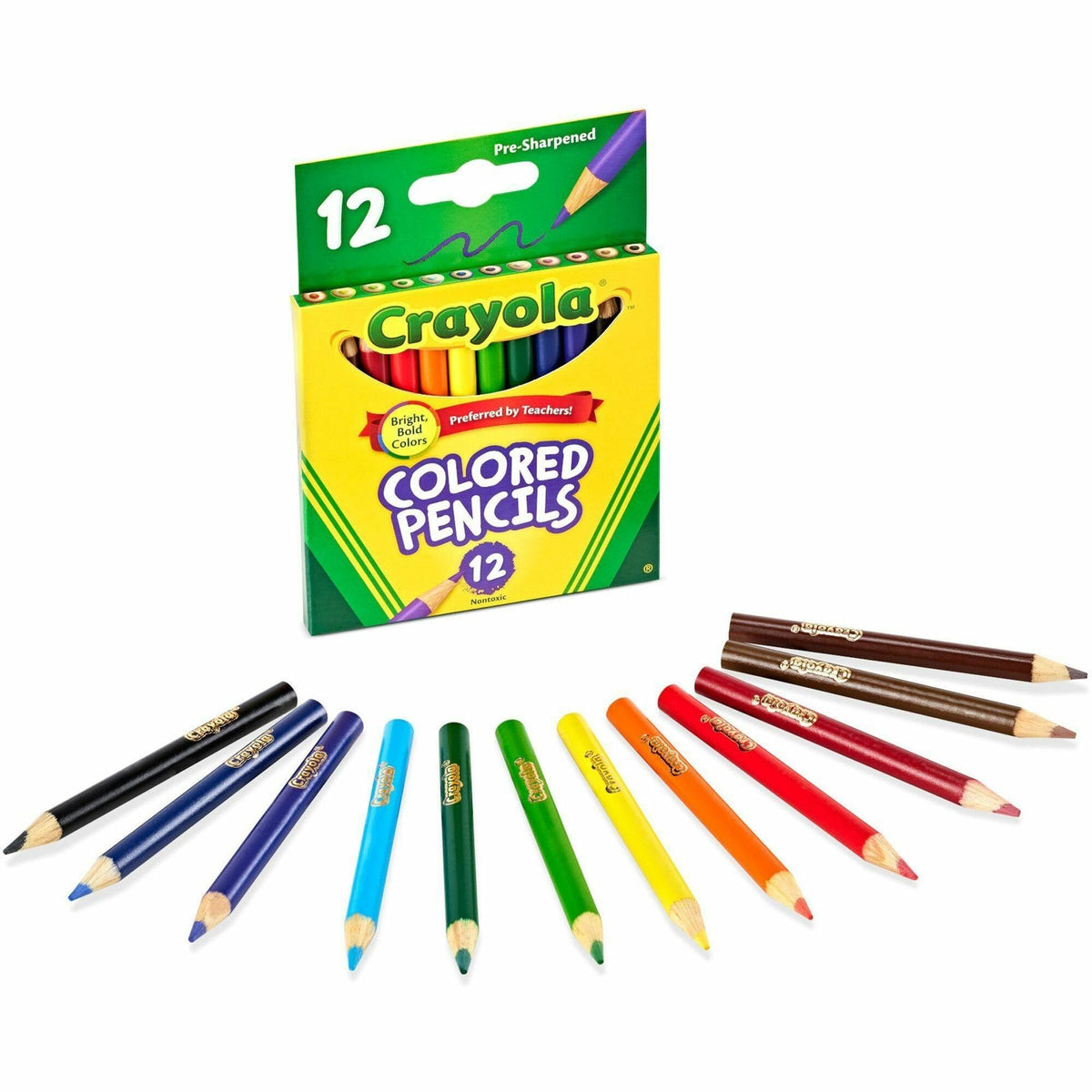 Crayola 12 Color Colored Pencils - 3.3 mm Violet Lead - Black Wood, Blue, Green, Brown, Orange, Red, Sky Blue, Violet, Yellow, Red Orange, Yellow Green, ... Barrel - 12 / Set