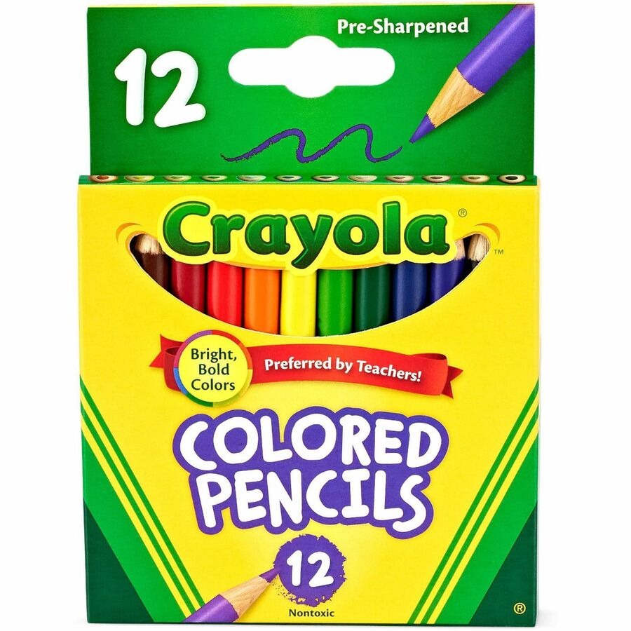 Crayola 12 Color Colored Pencils - 3.3 mm Violet Lead - Black Wood, Blue, Green, Brown, Orange, Red, Sky Blue, Violet, Yellow, Red Orange, Yellow Green, ... Barrel - 12 / Set