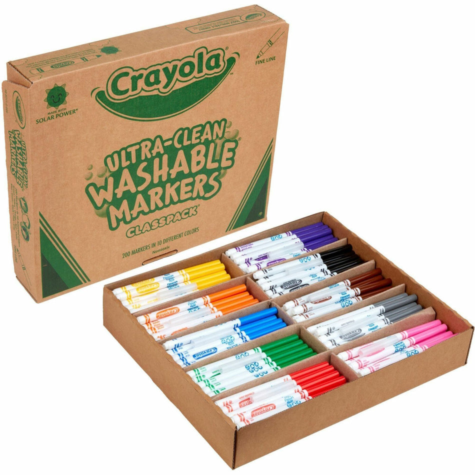 Crayola 10-Color Ultra-Clean Washable Marker Classpack - Fine Marker Point - Washable - Assorted Ink - Water Based - 200 / Box