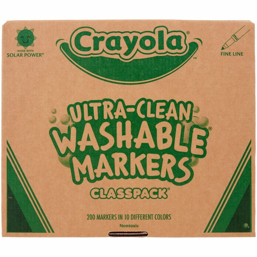 Crayola 10-Color Ultra-Clean Washable Marker Classpack - Fine Marker Point - Washable - Assorted Ink - Water Based - 200 / Box