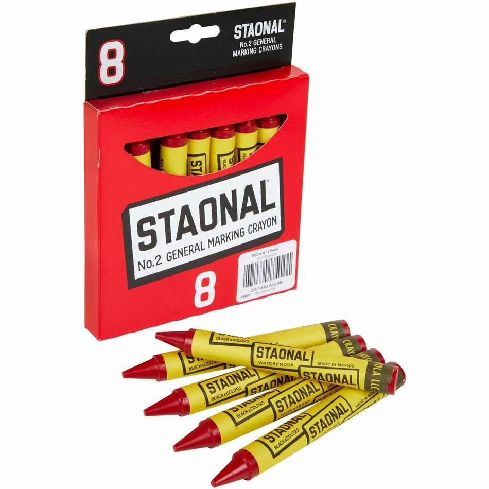 Crayola No. 2 Staonal Marking Wax Crayons - 5" Length x 0.5" Diameter - Red - 8 / Box