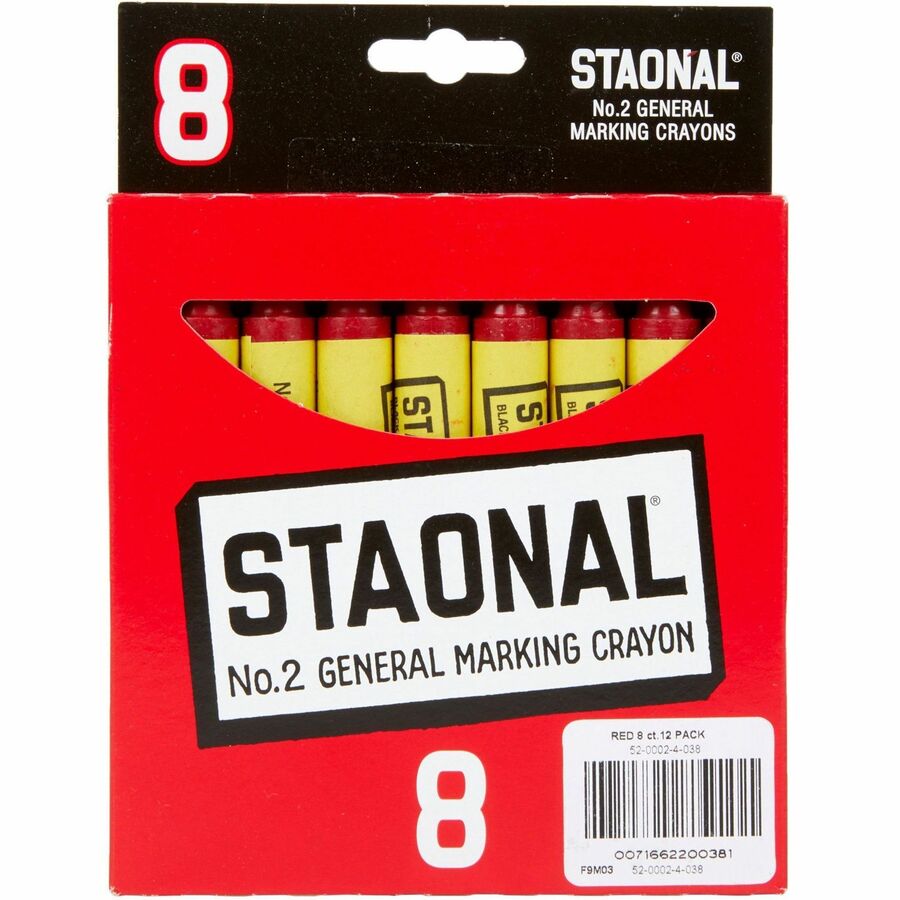 Crayola No. 2 Staonal Marking Wax Crayons - 5" Length x 0.5" Diameter - Red - 8 / Box