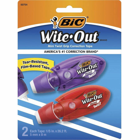 BIC Wite-Out Mini Correction Tape - 0.20" Tape Width x 19.67 ft Tape Length - 1 Line(s) - White Tape - Micro White Dispenser - Odorless, Flexible Tip, Non-refillable, Protective Cover - White - 2 / Pack