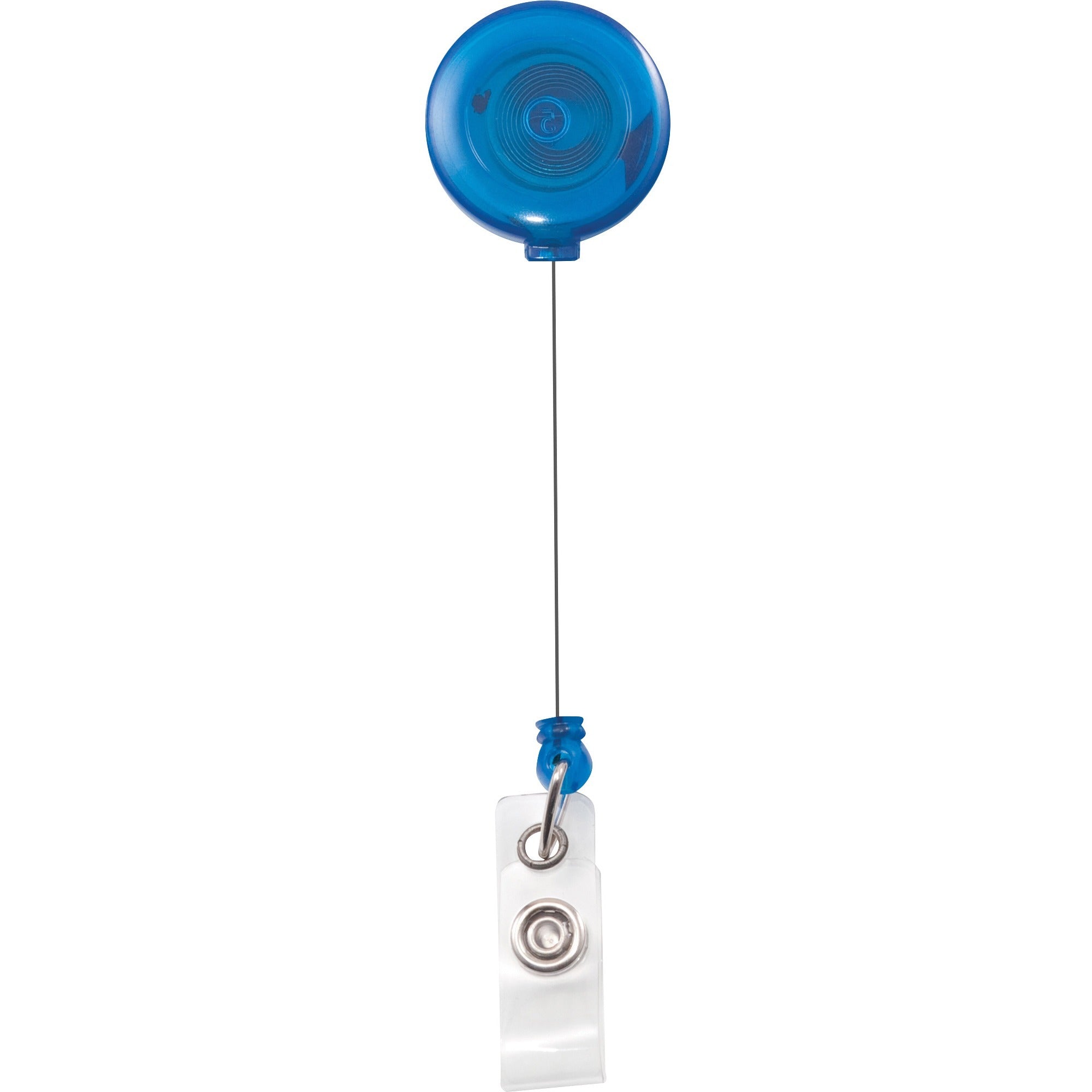 Advantus Translucent Retractable ID Card Reel with Snaps - Vinyl, Nylon, Metal - Translucent Blue, Clear - 12 / Pack