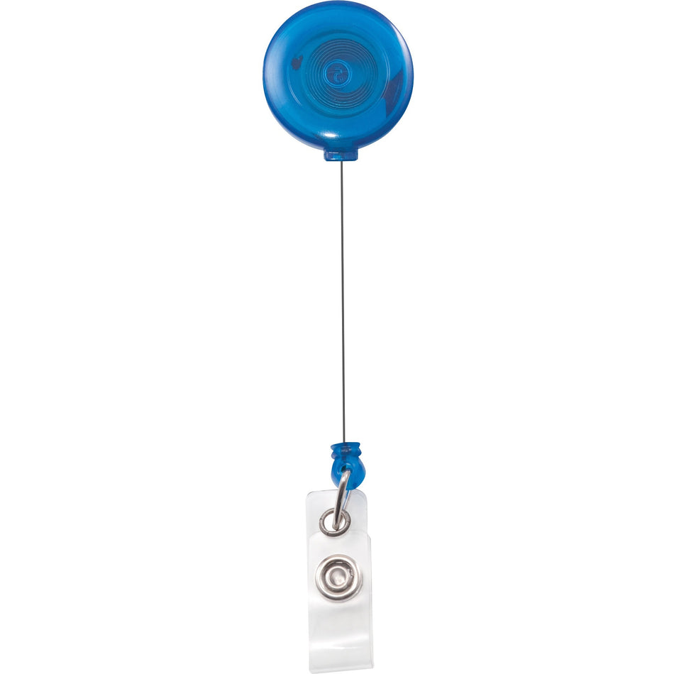 Advantus Translucent Retractable ID Card Reel with Snaps - Vinyl, Nylon, Metal - Translucent Blue, Clear - 12 / Pack