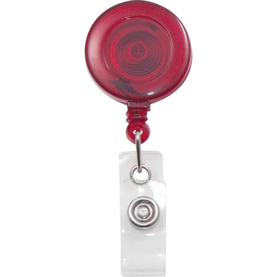 Advantus Translucent Retractable ID Card Reel with Snaps - Nylon, Metal - Translucent Red - 12 / Pack