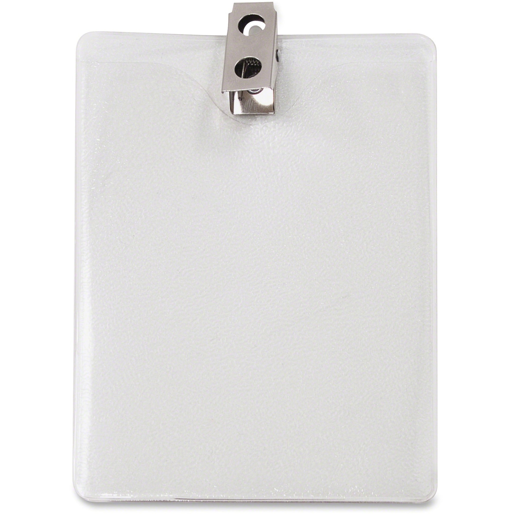 Advantus Vertical Badge Holder with Clip - 3" Width x 4" Length - Vinyl - Clear - 50 / Pack
