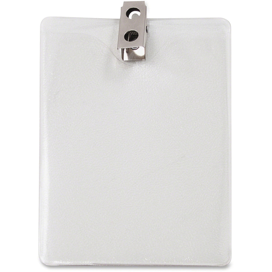 Advantus Vertical Badge Holder with Clip - 3" Width x 4" Length - Vinyl - Clear - 50 / Pack