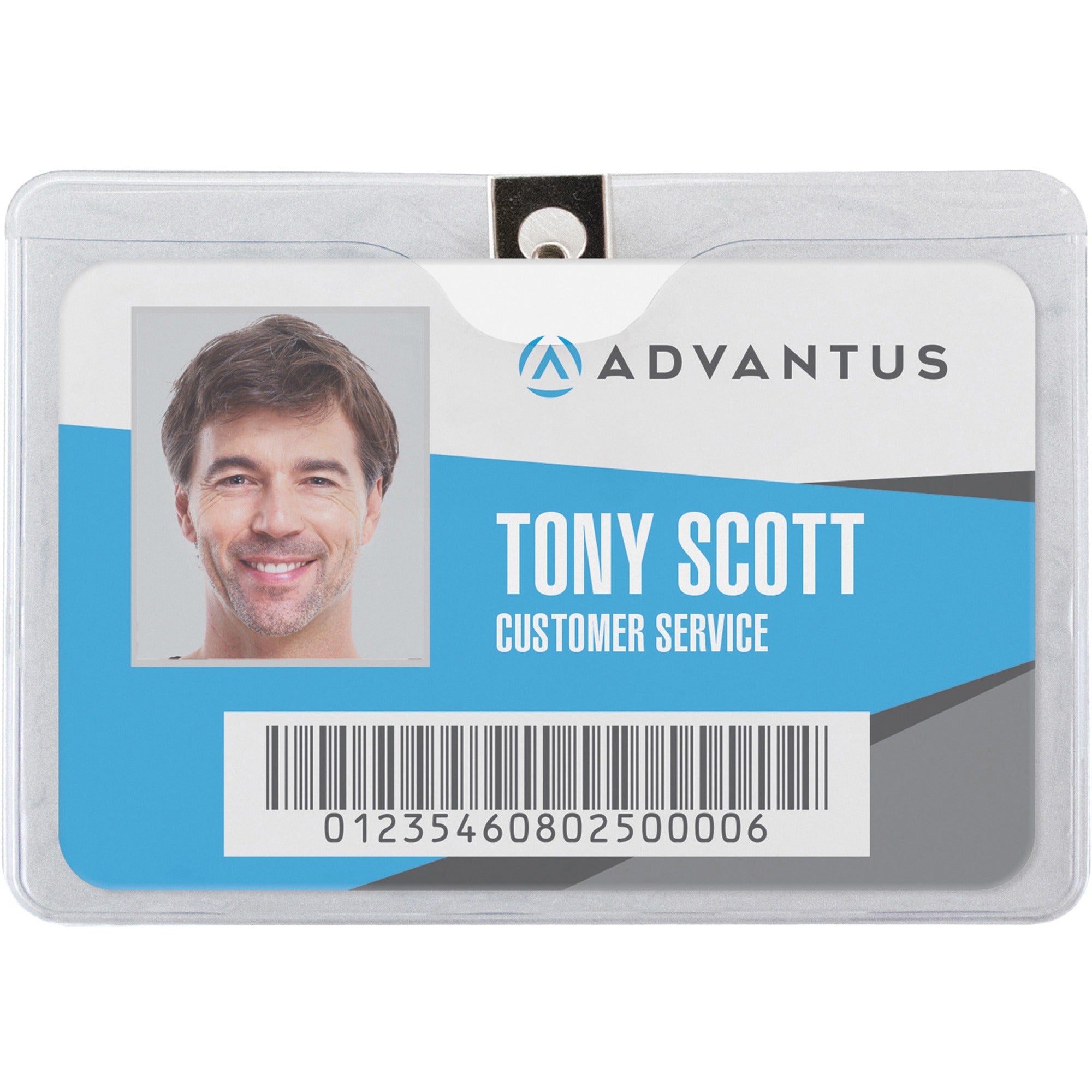 Advantus Horizontal Badge Holder: Clear Vinyl 4’’x3’’ - 50 Pack - ID Badges & Supplies