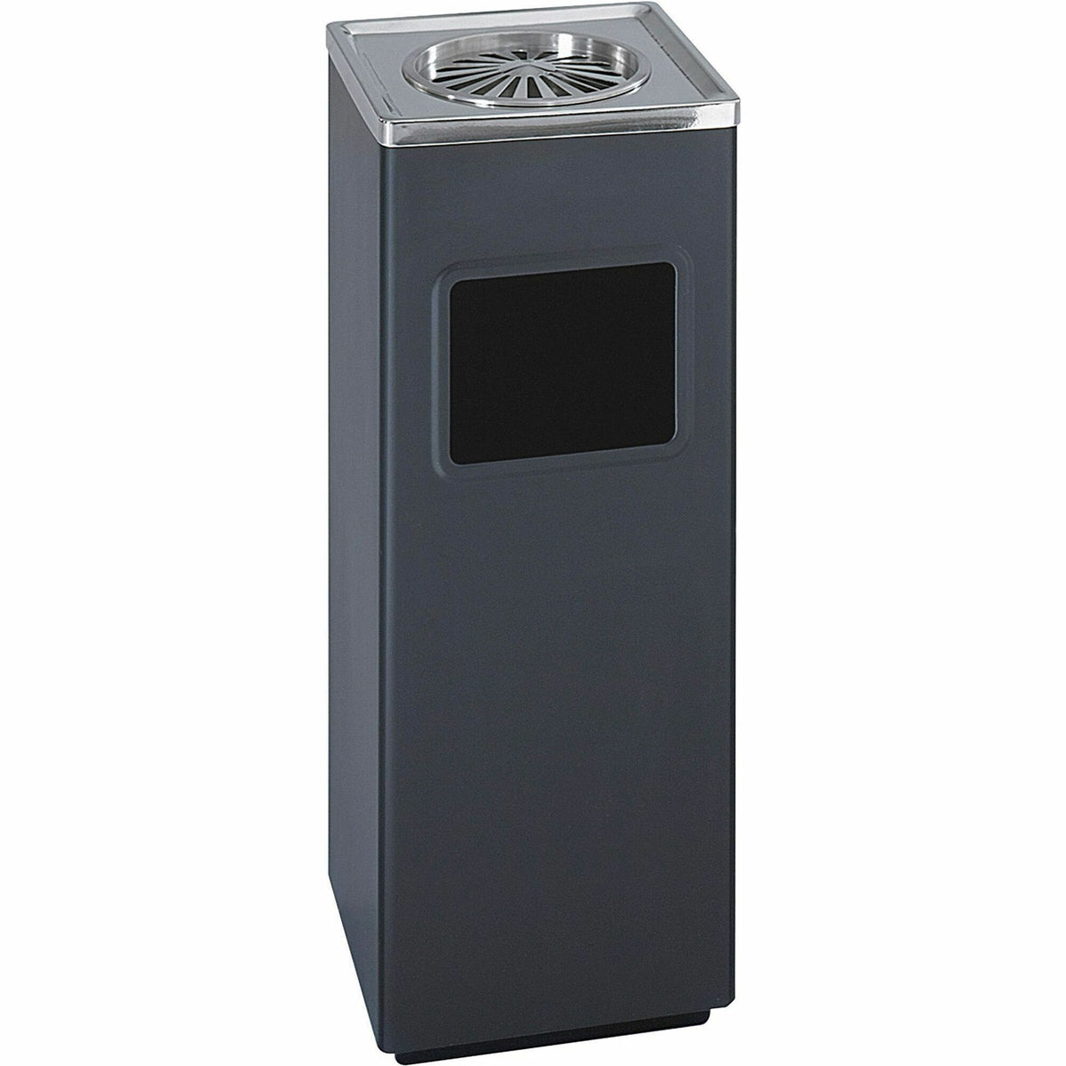Safco Sandless Square Ash Urn/Trash Receptacle - 3 gal Capacity - Square - 24.3" Height x 9.5" Width x 9.5" Depth - Stainless Steel - Black - 1 Each