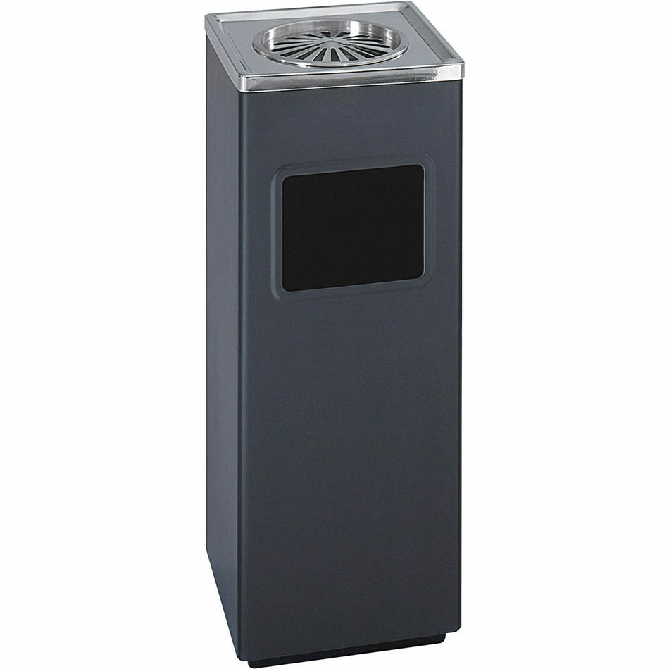 Safco Sandless Square Ash Urn/Trash Receptacle - 3 gal Capacity - Square - 24.3" Height x 9.5" Width x 9.5" Depth - Stainless Steel - Black - 1 Each