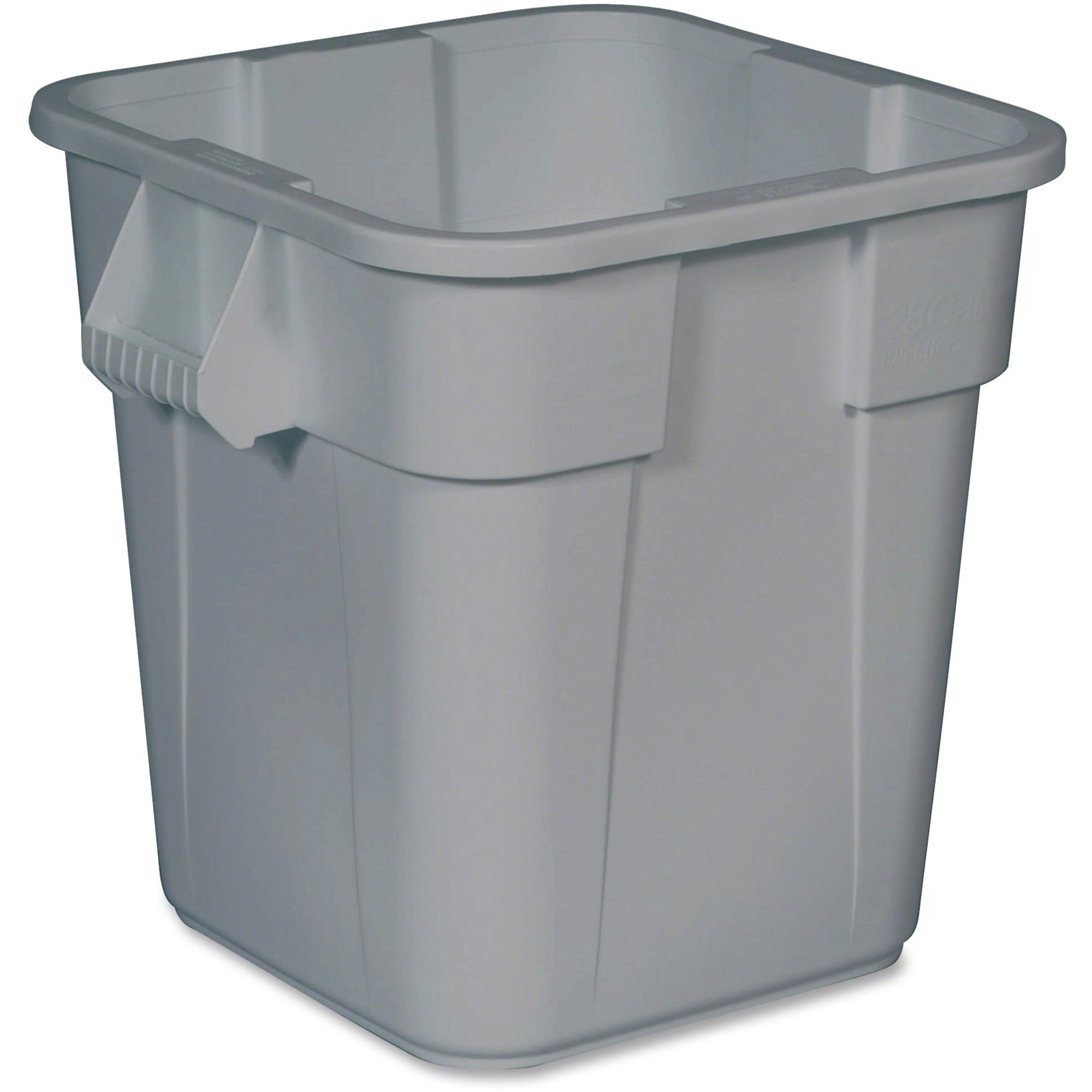 Rubbermaid Commercial Square Brute Container - 28 gal Capacity - Square - Handle, Rounded Corner, Easy to Clean, Sturdy - 22.5" Height x 21.5" Width x 21.5" Depth - Plastic - Gray - 1 Each