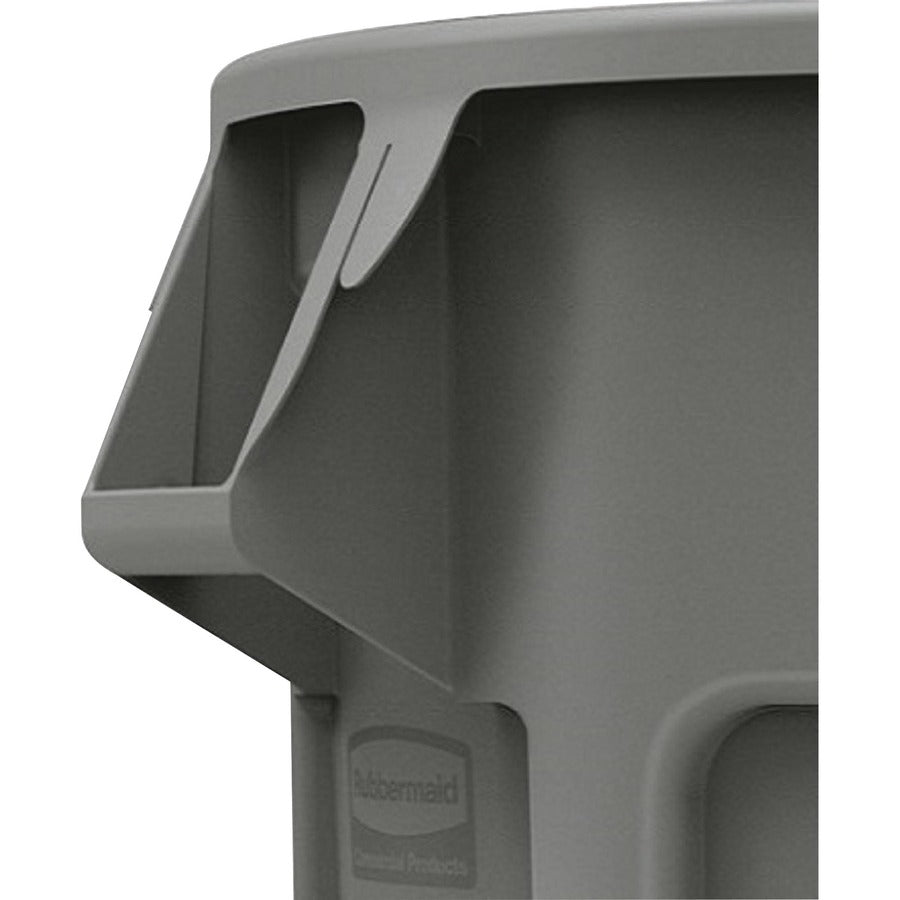 Rubbermaid Commercial Brute 55-Gallon Vented Container - 55 gal Capacity - Round - Handle, Heavy Duty, Reinforced, UV Coated, Damage Resistant, Warp Resistant, Fade Resistant - 33" Height x 26.4" Diameter - Plastic - Gray - 1 Each