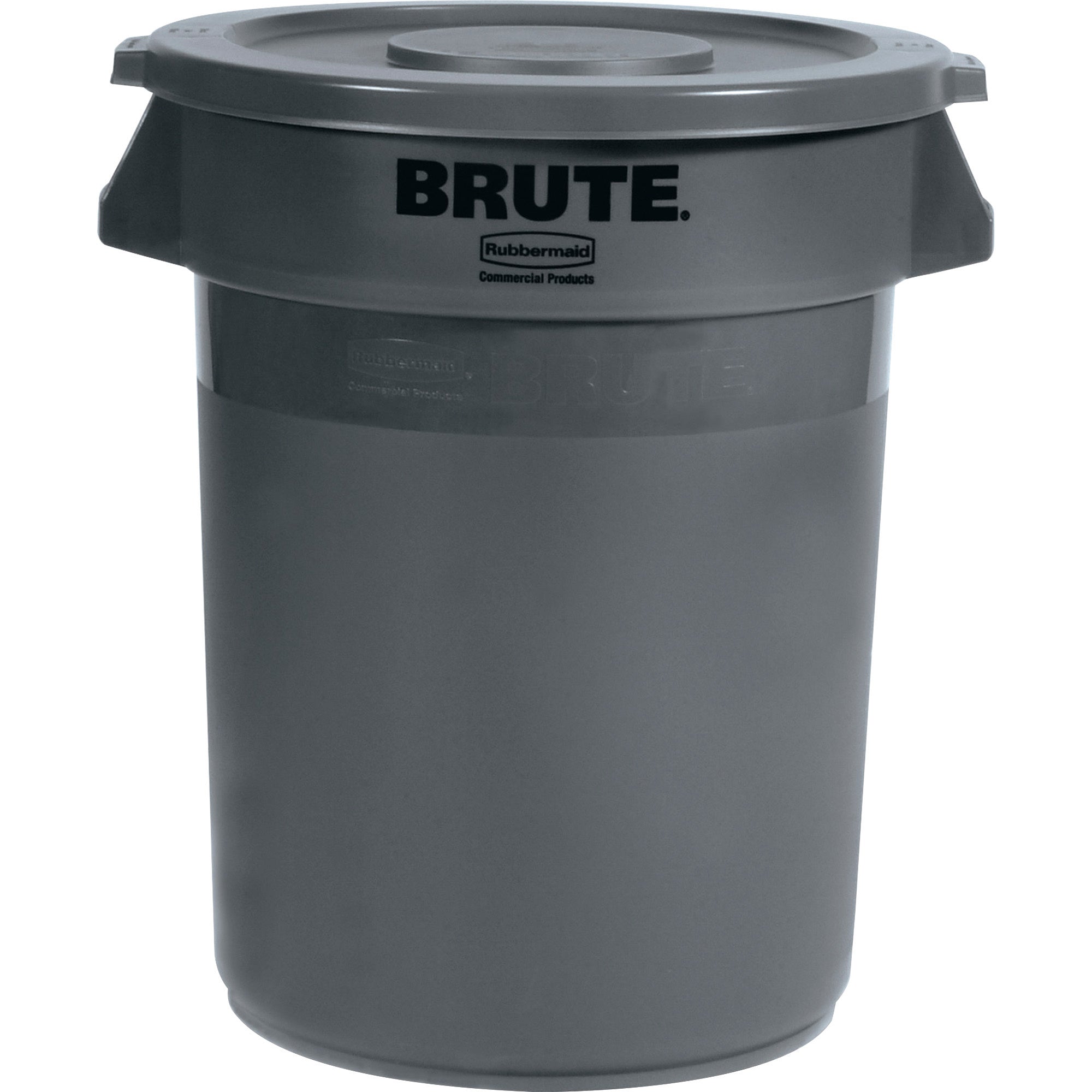 Rubbermaid Commercial Brute 32-Gallon Container Flat Lid - Round - Plastic - 1 Each - Gray