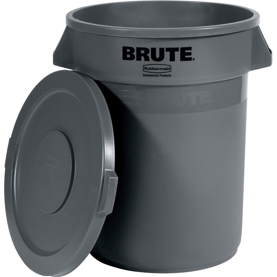 Rubbermaid Commercial Brute 32-Gallon Container Flat Lid - Round - Plastic - 1 Each - Gray