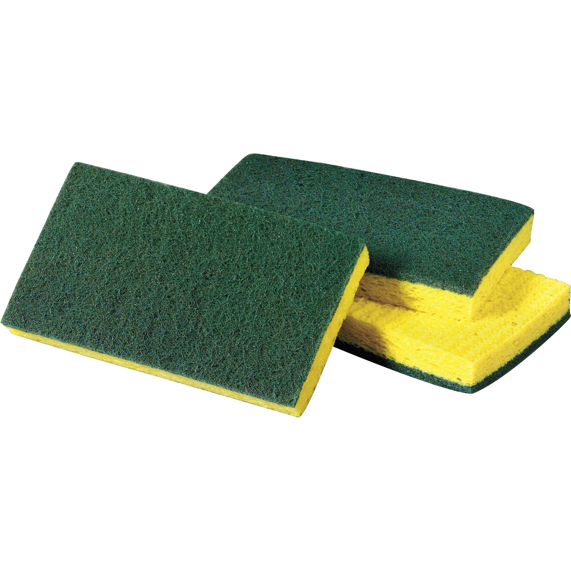 Scotch-Brite Medium-Duty Scrub Sponges - 3.5" Height x 6.3" Width x 6.1" Length x 700 mil Thickness - 10 / Pack - Cellulose, Synthetic Fiber - Yellow, Green