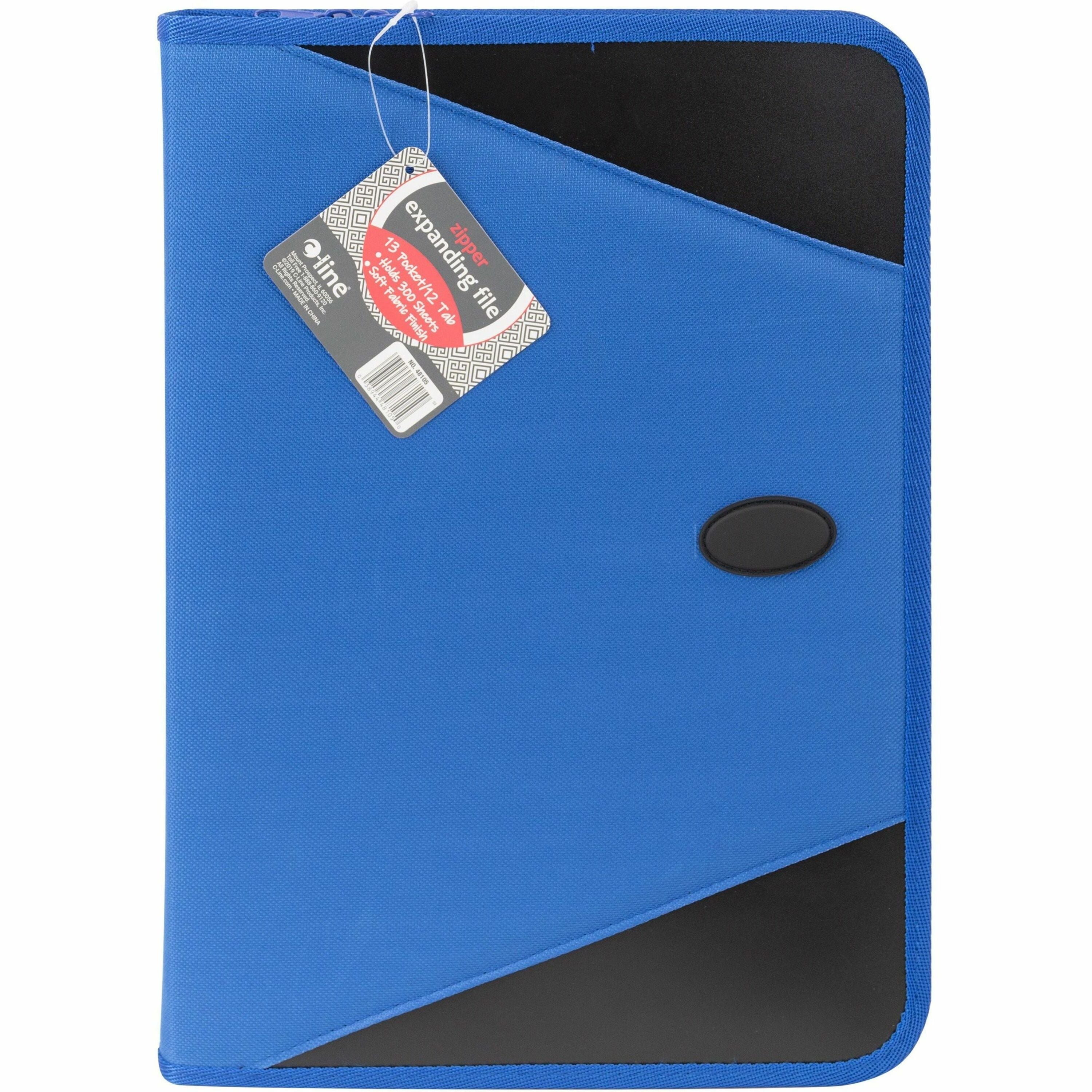 C-Line Letter Expanding File - 8 1/2" x 11" - 300 Sheets Capacity - 13 Pocket(s) - Blue - Zipper Closure - 1 Each