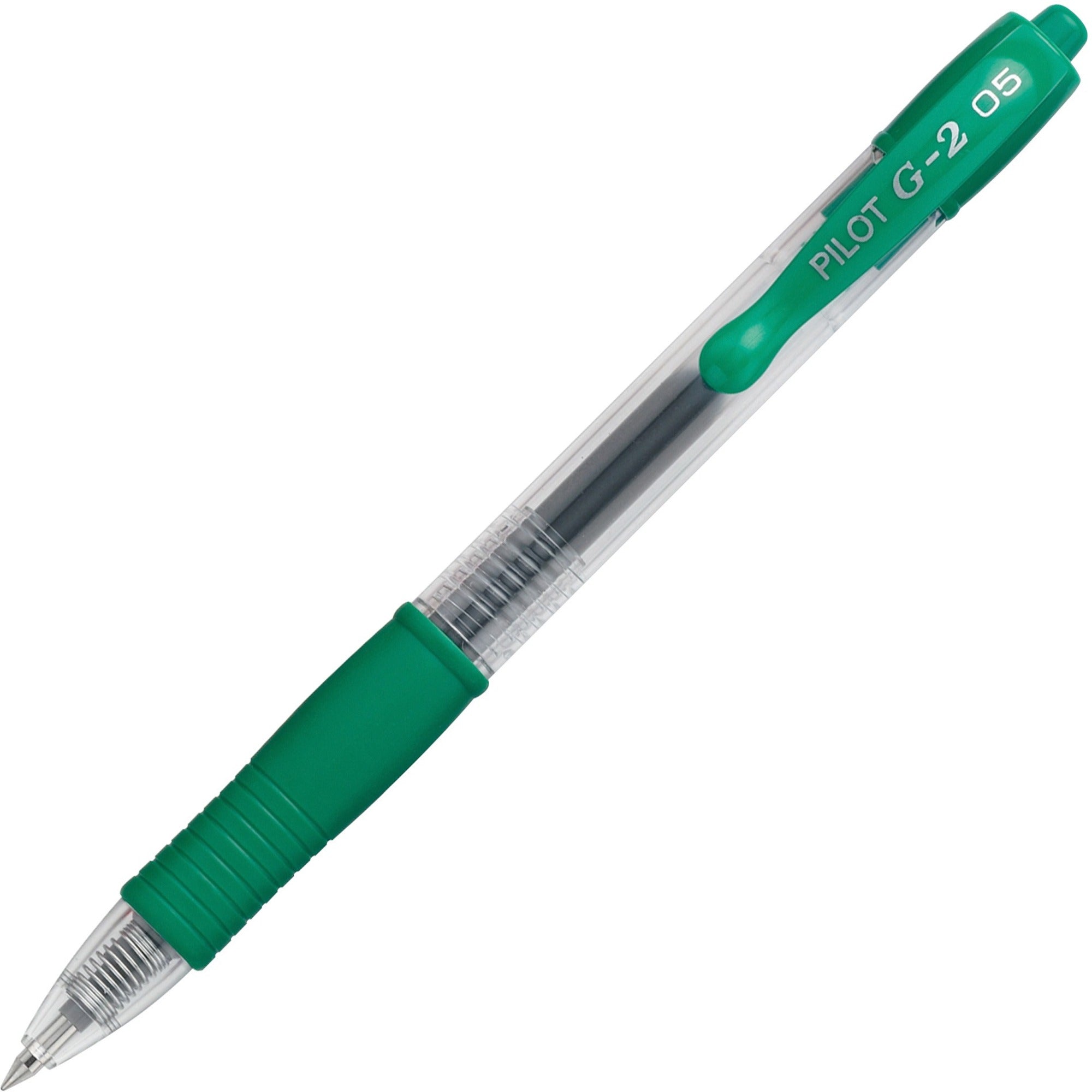 Pilot G2 Extra Fine Retractable Rollerball Pens - 0.5 mm Extra Fine Pen Point - Refillable - Retractable - Green Ink - Gel-based - Clear Barrel - 1 Dozen